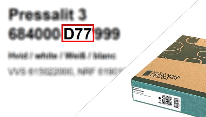  Emplacement du numéro de charnière sur l'étiquette du produit.