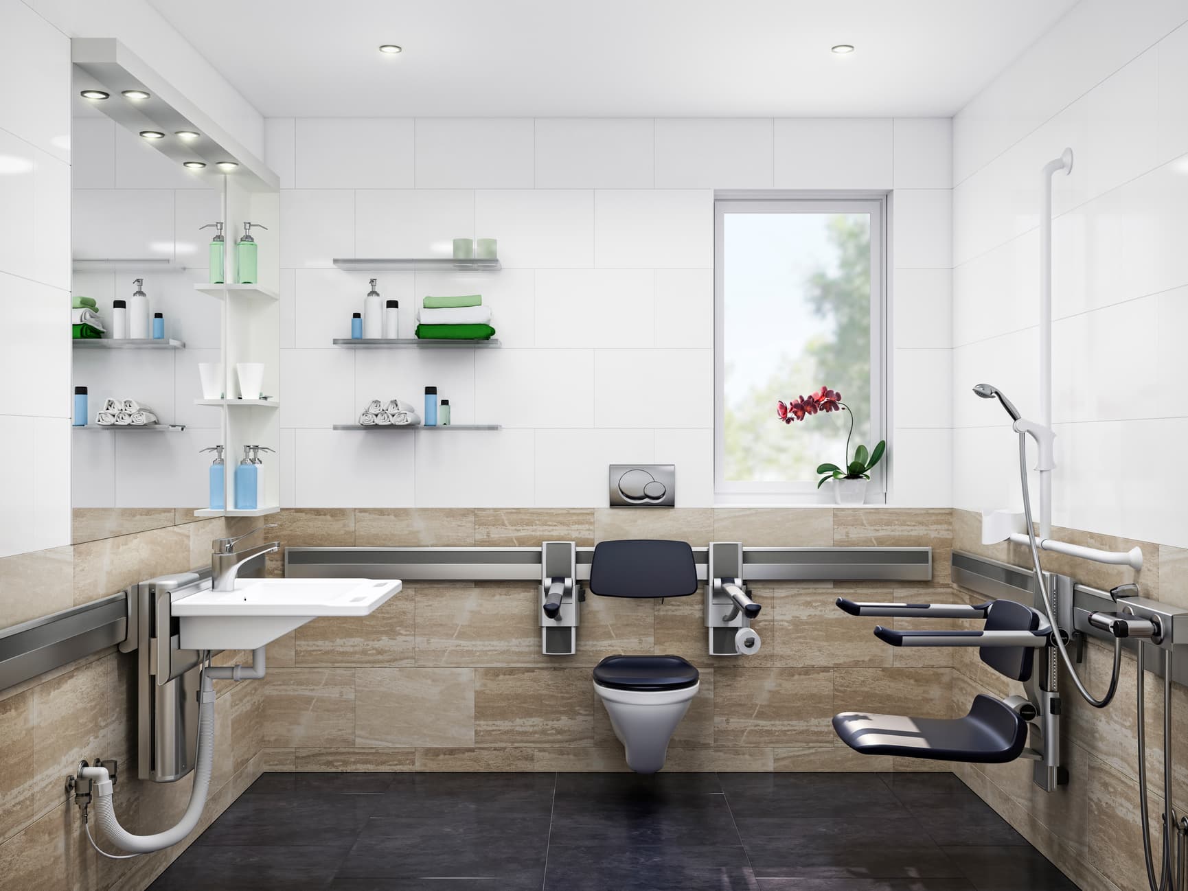Elderly care center accessible bathroom fully adjustable solutions