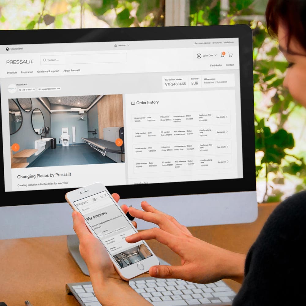 Pressalit online B2B account on desktop and mobile device