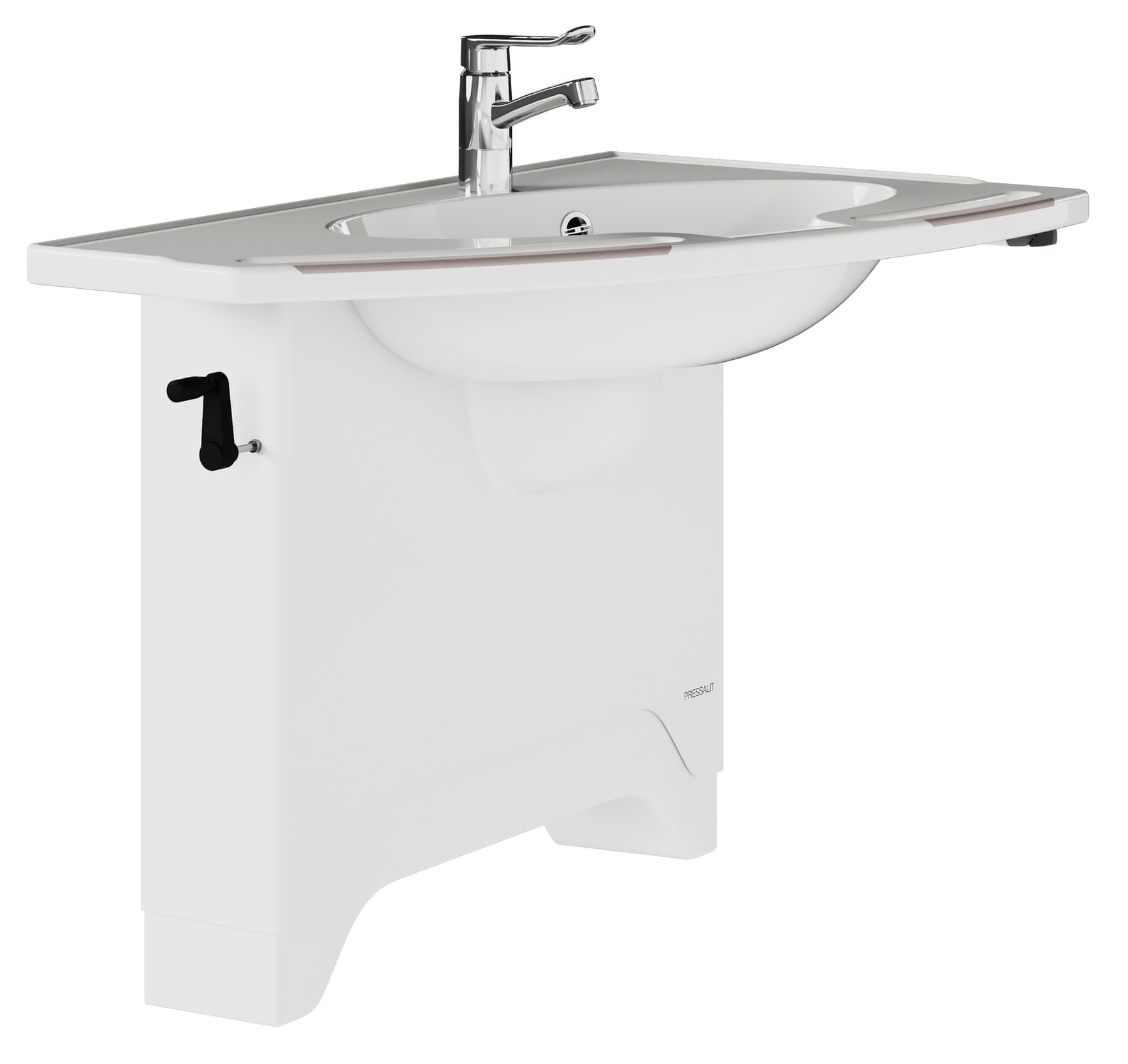 Manually adjustable wash basin solution, hand crank